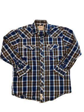 Rafter C Mens Cowboy Collection Long Sleeve Pearl Snaps Cotton Size Lg Pre-Owned